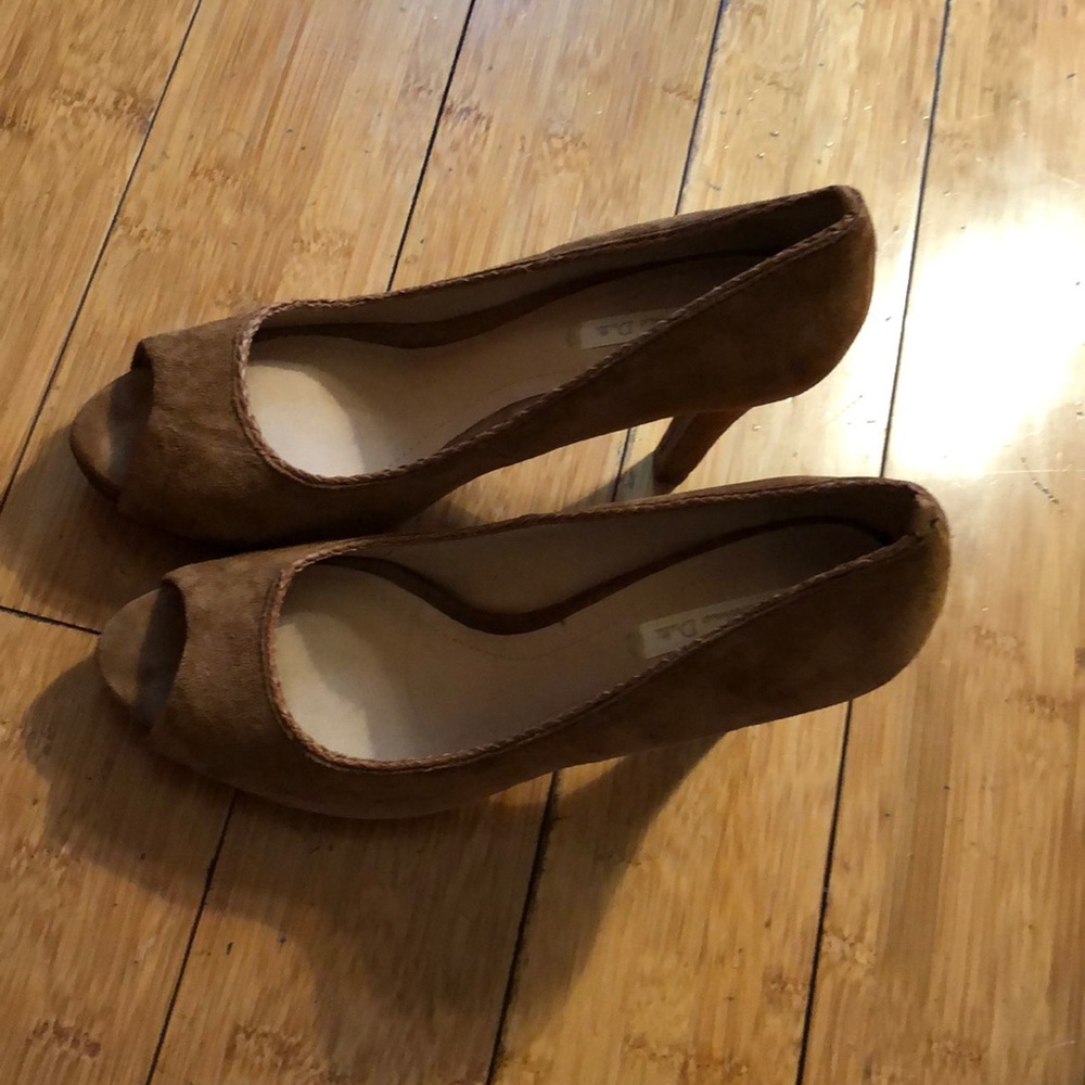 Suede open toe heels